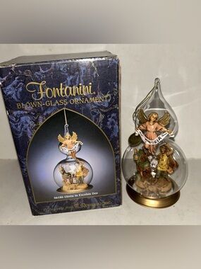 Fontanini Christmas Ornament Gloria In Excelsis Deo In Blown Glass Dome Italy